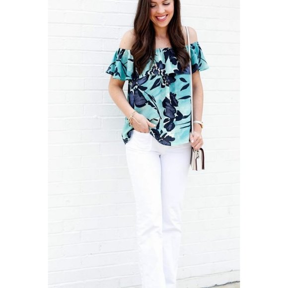 Anthropologie MAEVE Islander Off The Shoulder Ruffled Floral Cruise Top, Size XS - Picture 3 of 9